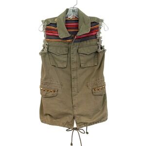 Gianni Bini Military Utility Cargo Vest Women's Medium Olive Studded Boho Hippie